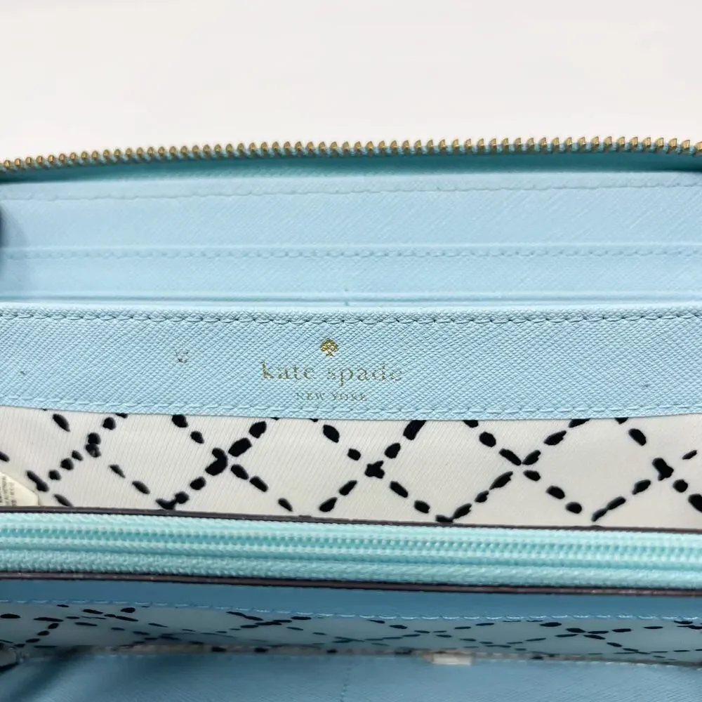 Kate Spade Grace Blue Newbury Lane Neda Wallet Leather Zip Around Gold Hardware